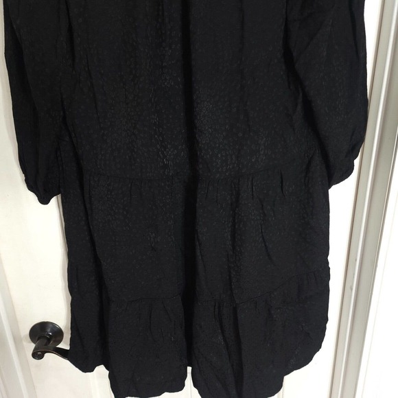 Nation Ltd Womens Dress Liza Black Leopard Animal Trapeze Mini Tiered Ruffle M - Picture 12 of 13